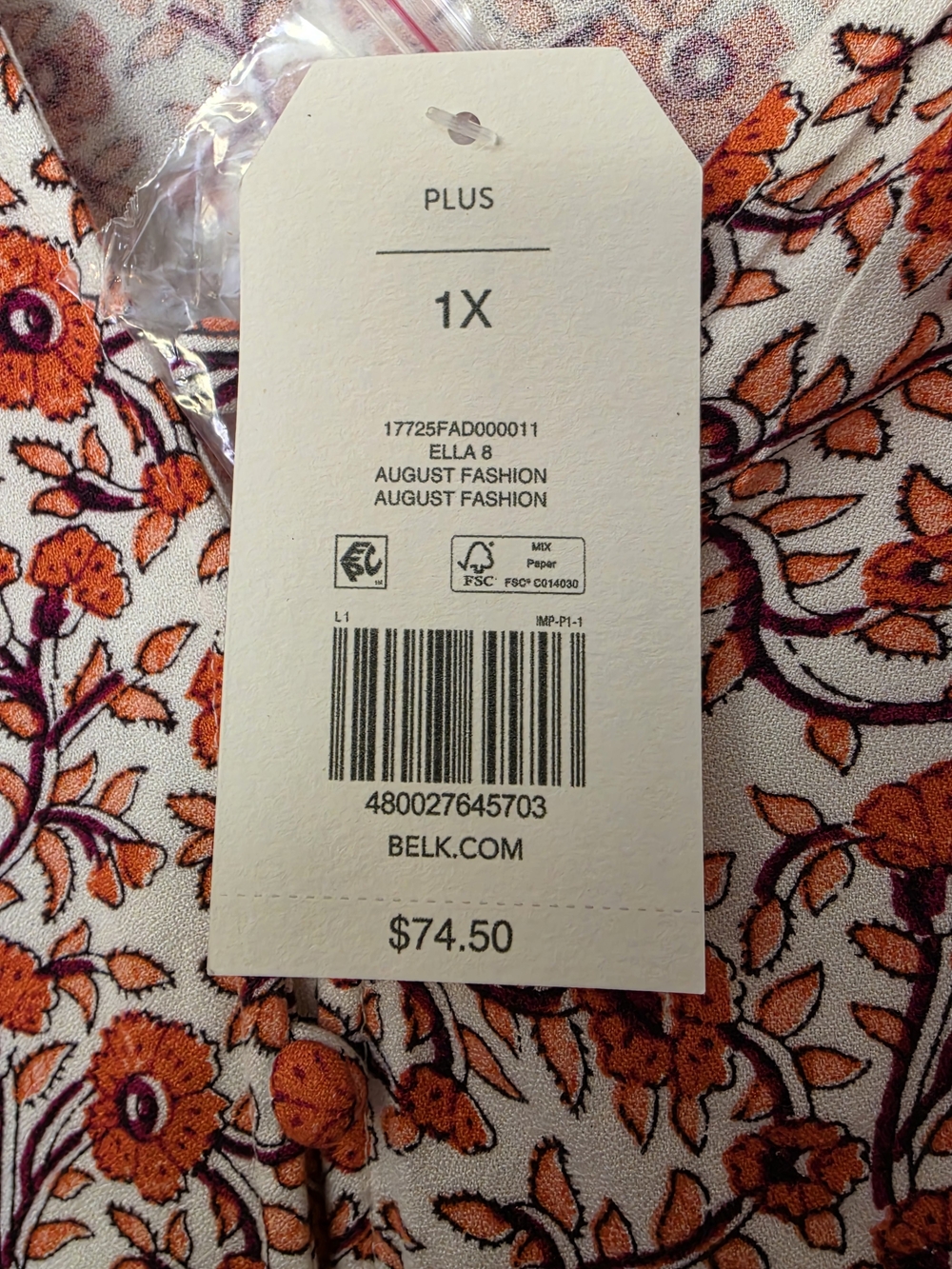 Wonderly Women’s 1X Floral Boho Long Sleeve Dress Orange Ivory NWT - Picture 3 of 4